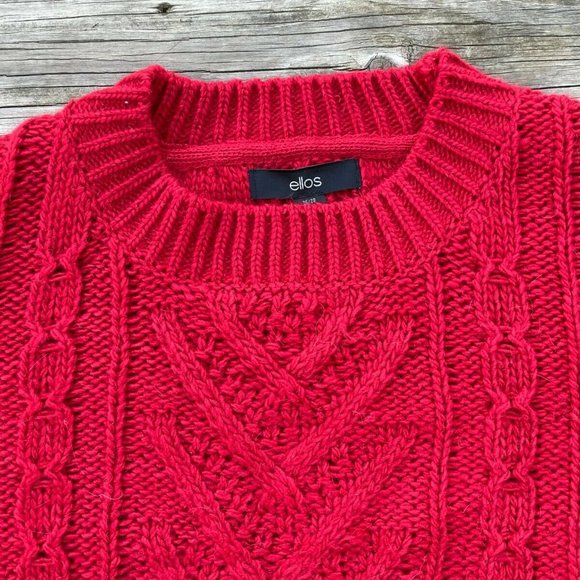 Ellos Women Sweater Wool Blend Red Cable Tunic Pull over Sweater Size 2X 26-28 - Picture 3 of 9
